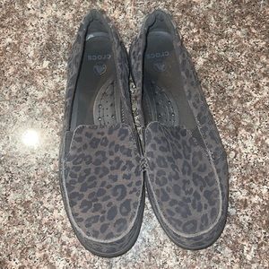 CROCS, canvas loafers, Size 10, animal print, good condition